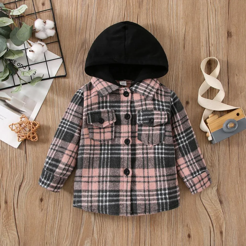 Children Autumn Plaid Hooded Jacket Wholesale Boys Clothes