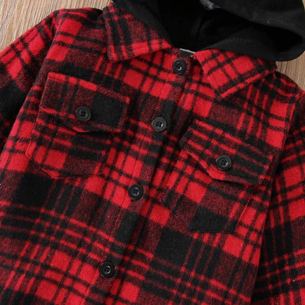 Children Autumn Plaid Hooded Jacket Wholesale Boys Clothes