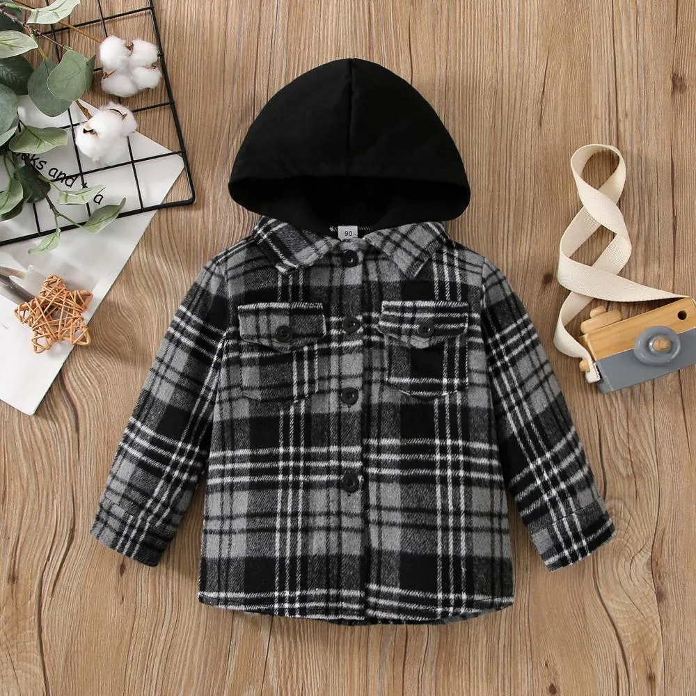 Children Autumn Plaid Hooded Jacket Wholesale Boys Clothes