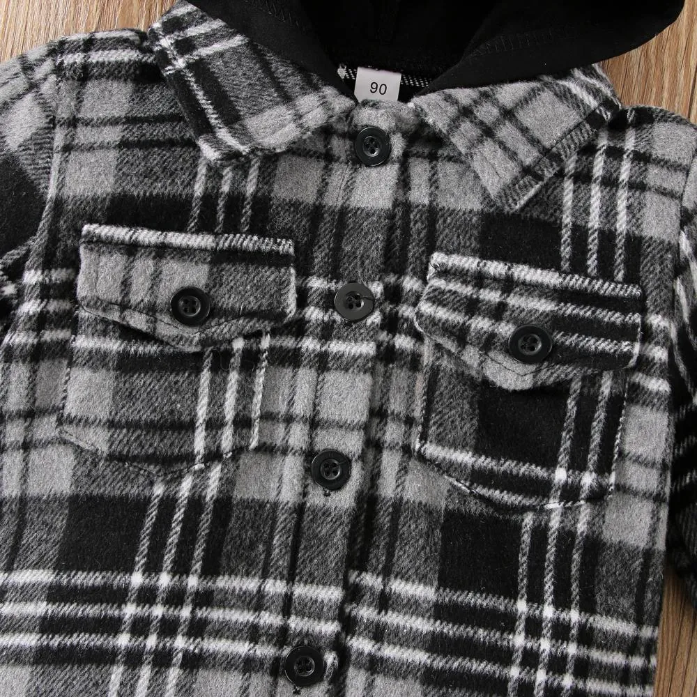 Children Autumn Plaid Hooded Jacket Wholesale Boys Clothes