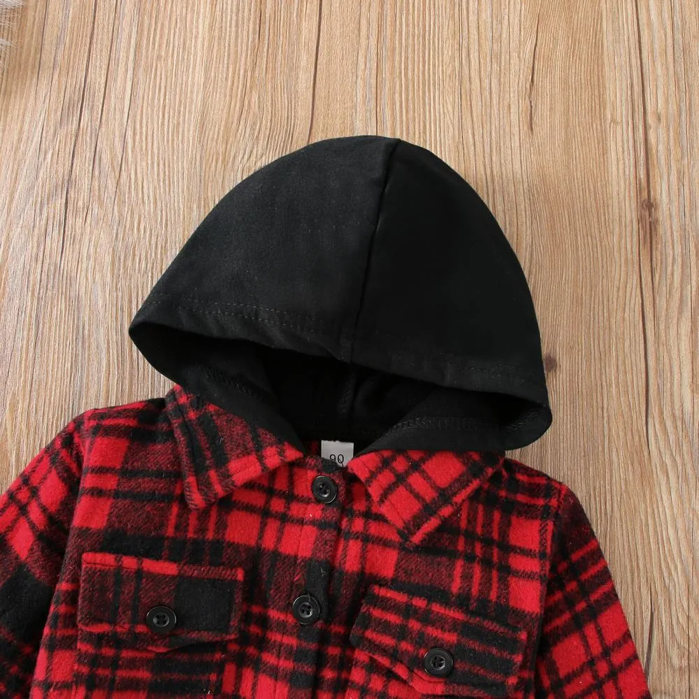 Children Autumn Plaid Hooded Jacket Wholesale Boys Clothes