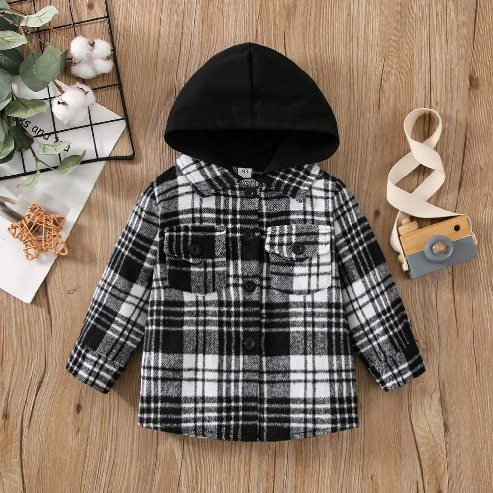 Children Autumn Plaid Hooded Jacket Wholesale Boys Clothes