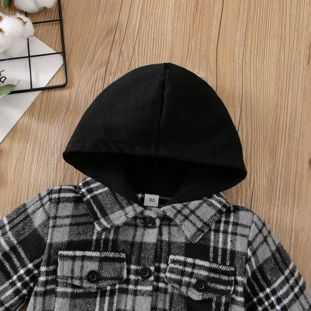 Children Autumn Plaid Hooded Jacket Wholesale Boys Clothes