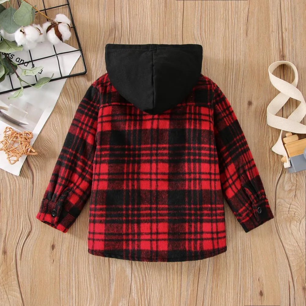 Children Autumn Plaid Hooded Jacket Wholesale Boys Clothes