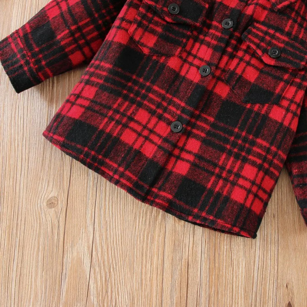 Children Autumn Plaid Hooded Jacket Wholesale Boys Clothes