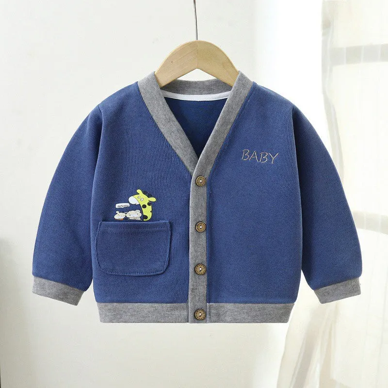 Children's knitted sweater spring and autumn coat boys' sweater baby clothes girls' knitted baby cardigan children's clothing wholesale