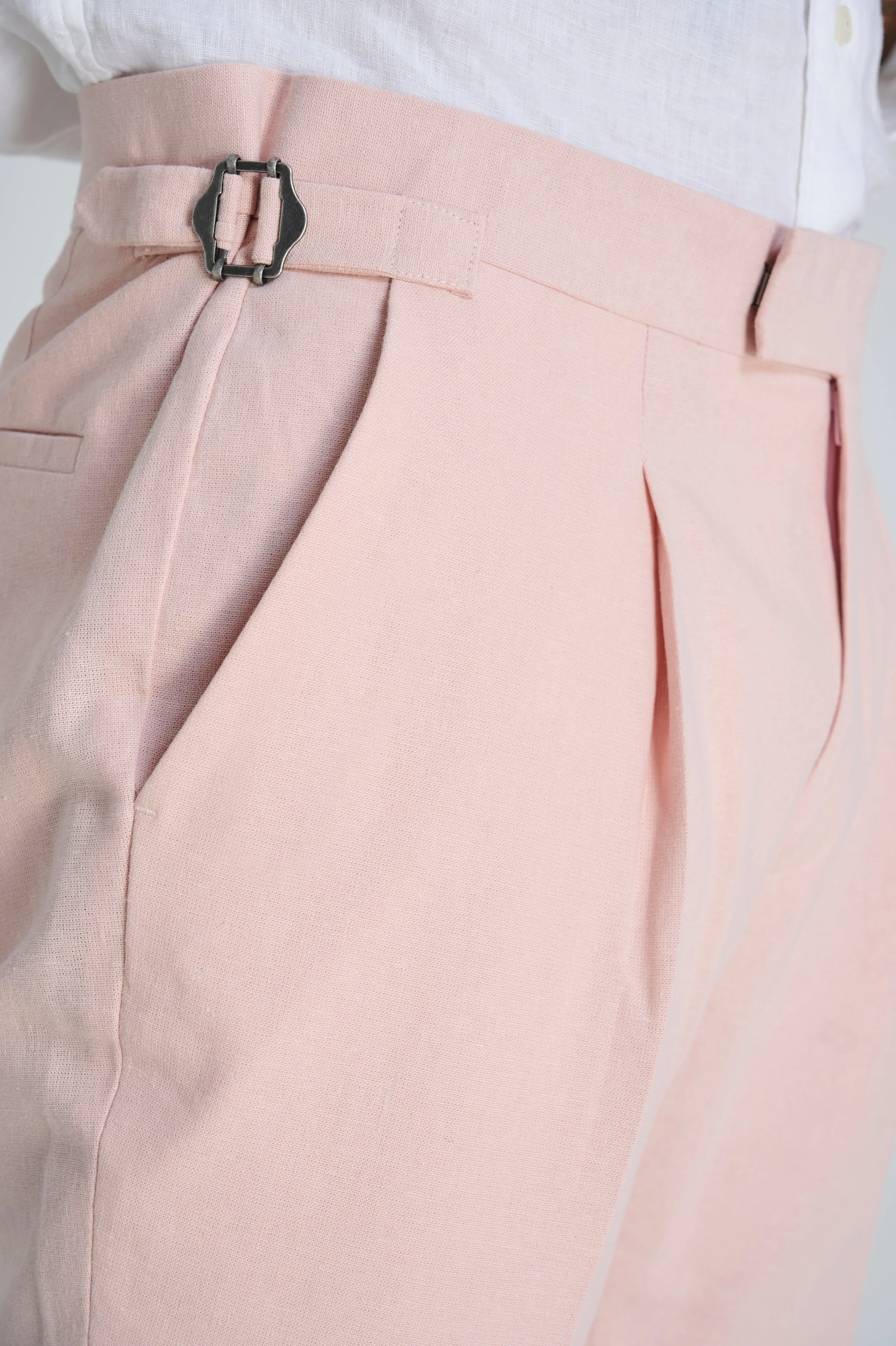 Chris Slim Fit Linen Cotton Blend Suit Smart Trousers in Pink