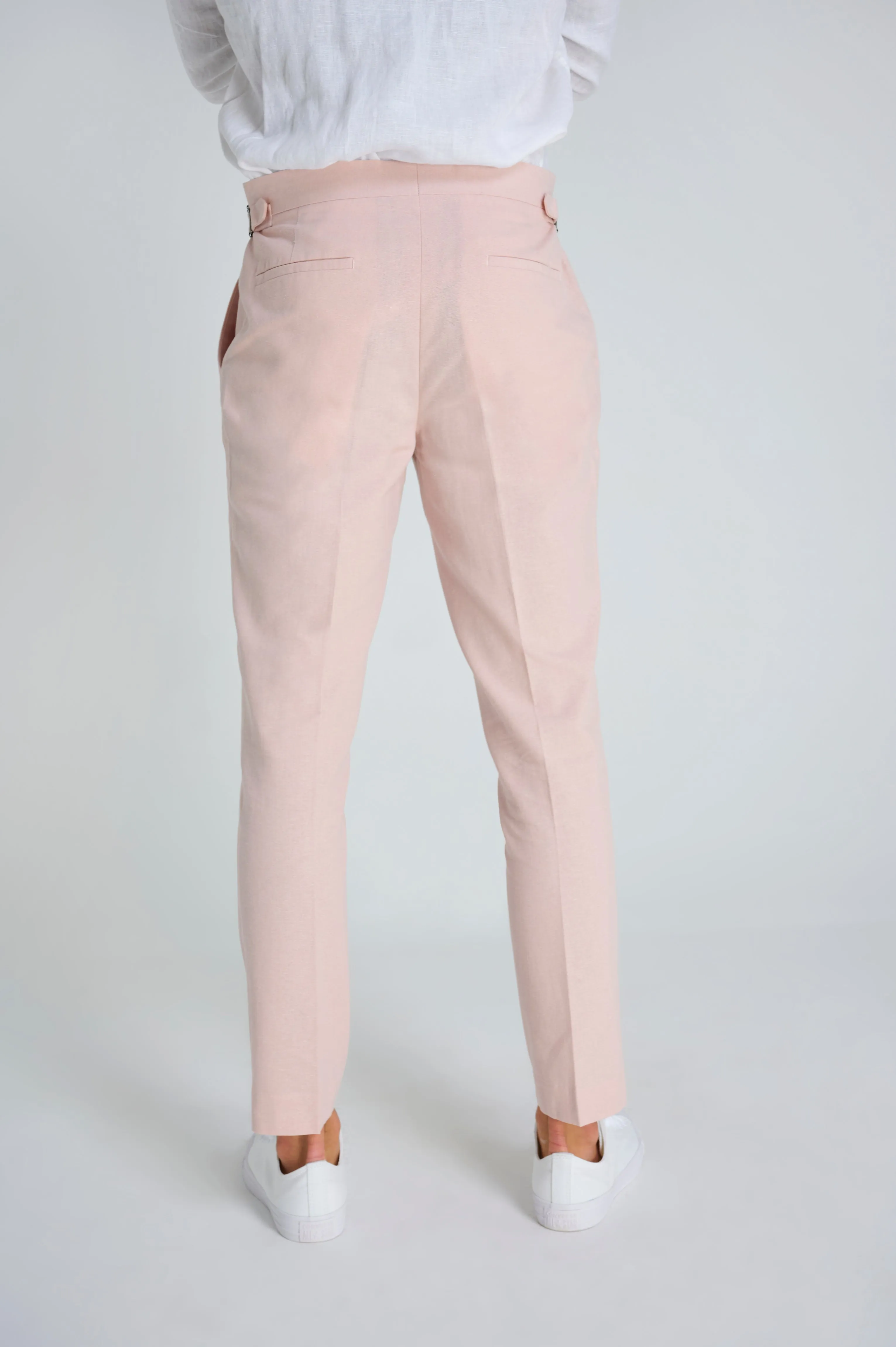 Chris Slim Fit Linen Cotton Blend Suit Smart Trousers in Pink