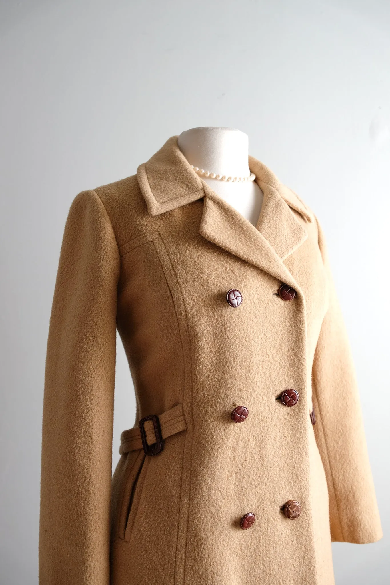 Classic 1960's Double-breasted Camel Hair Peacoat / Medium
