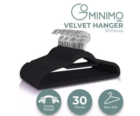 Coat Hangers Black Velvet 30 Pack with Tie Organiser