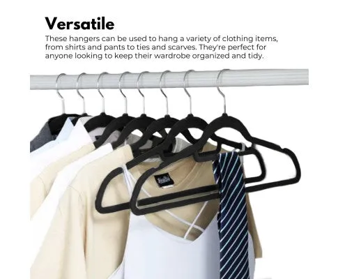 Coat Hangers Black Velvet 30 Pack with Tie Organiser