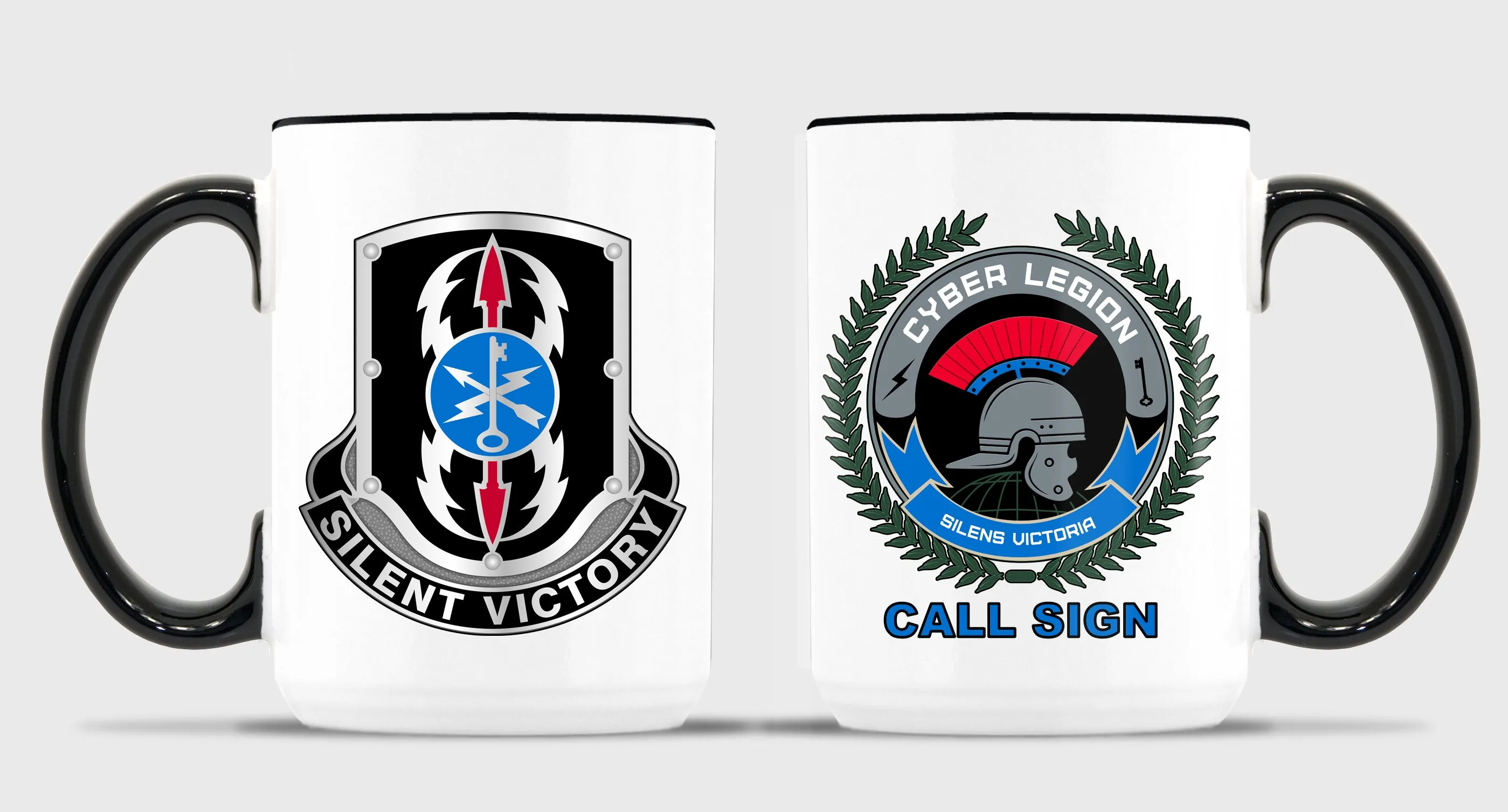Cyber and Silent 15 oz Coffee Mug- All White or White with Black Trim.