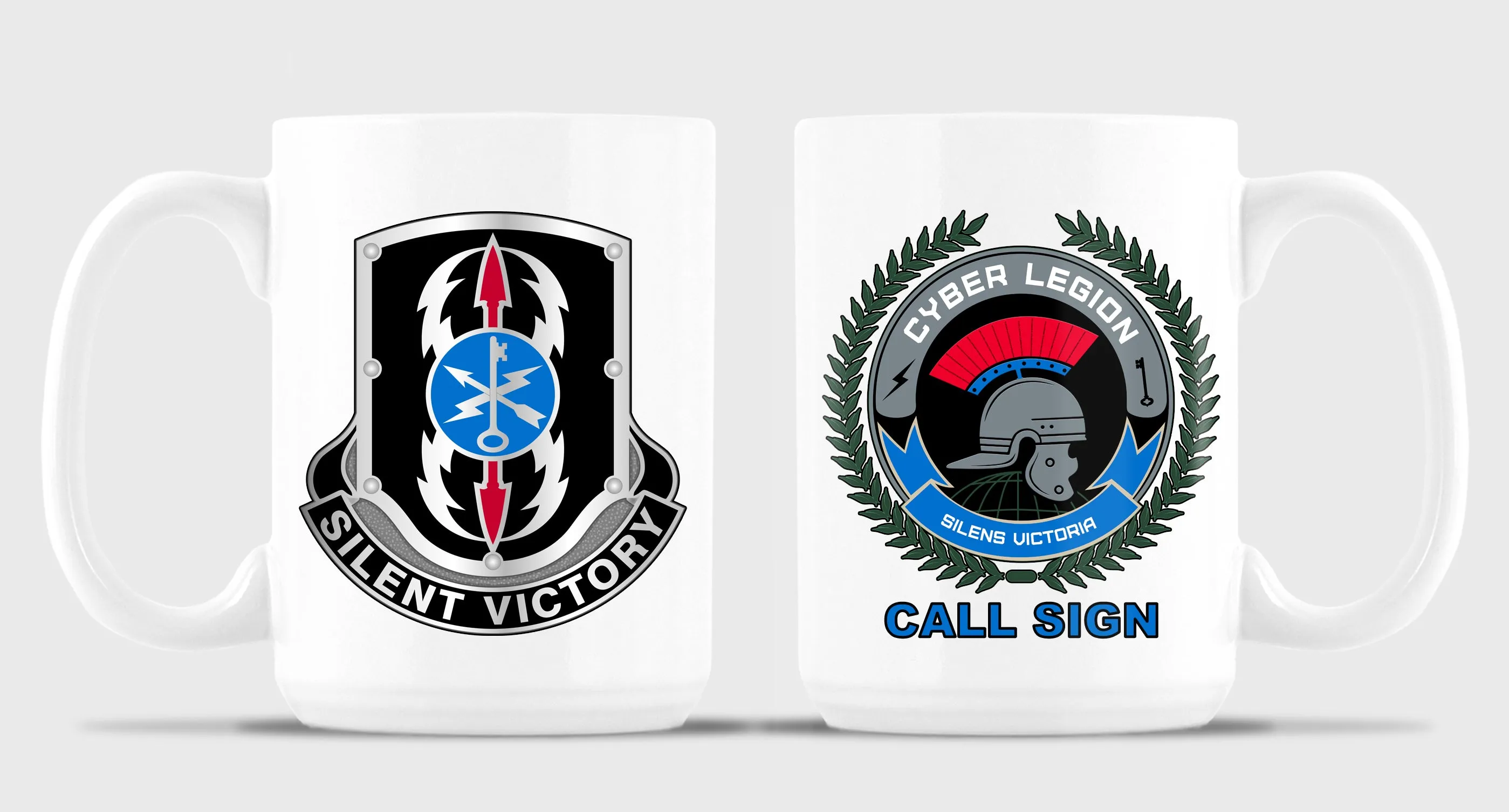 Cyber and Silent 15 oz Coffee Mug- All White or White with Black Trim.