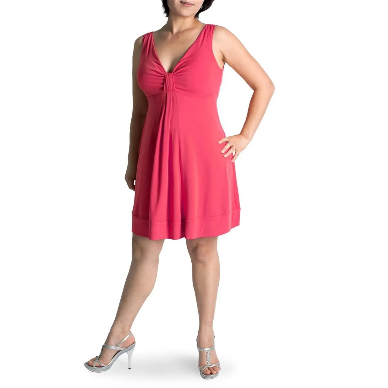 Evanese Women's Plus Size Short Deep v Neck Casual Day Cocktail Mini Dress