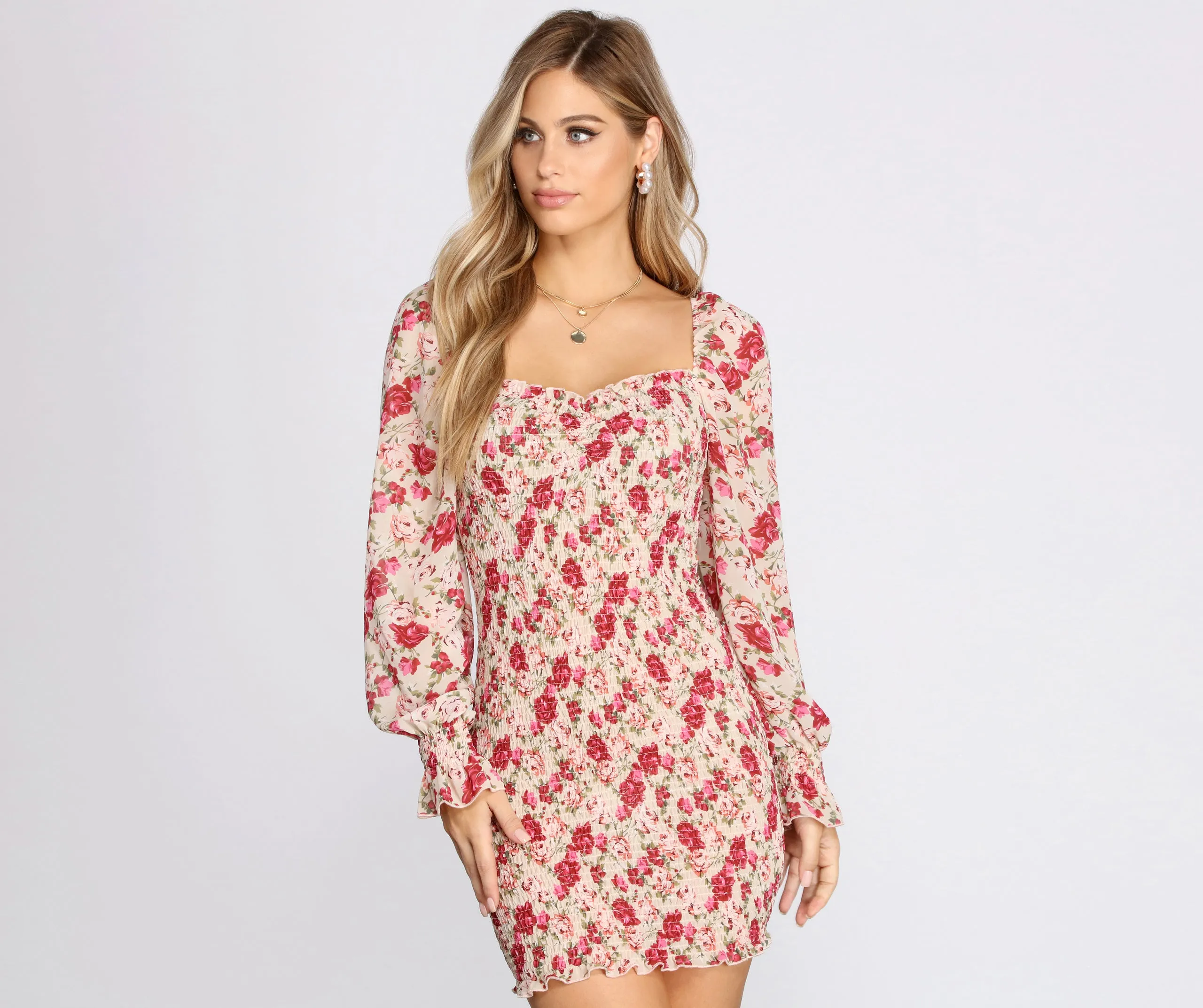 Fleur Paradise Chiffon Smocked Mini Dress