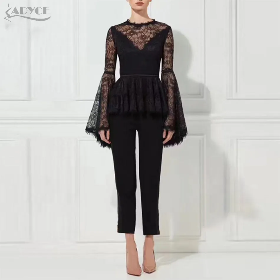 Floral Lace Long Flared Sleeves Women Set