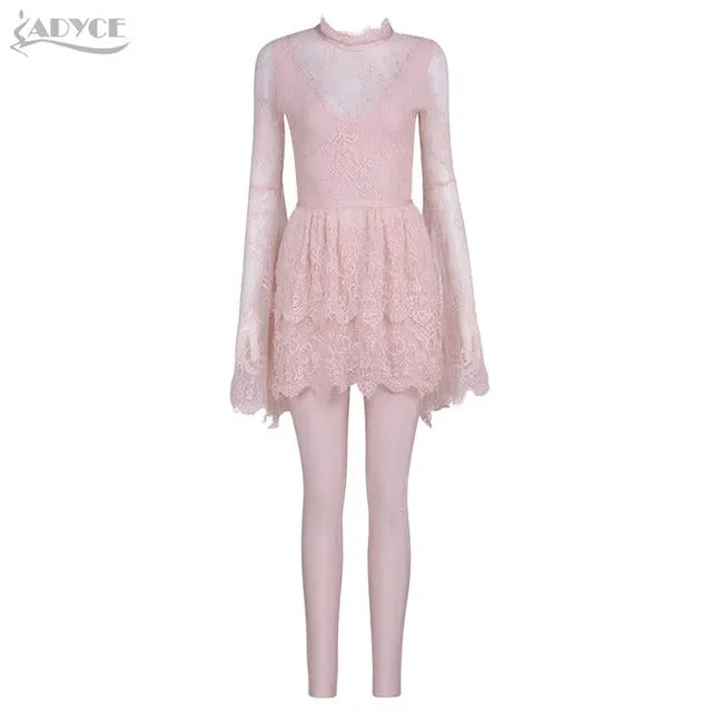 Floral Lace Long Flared Sleeves Women Set