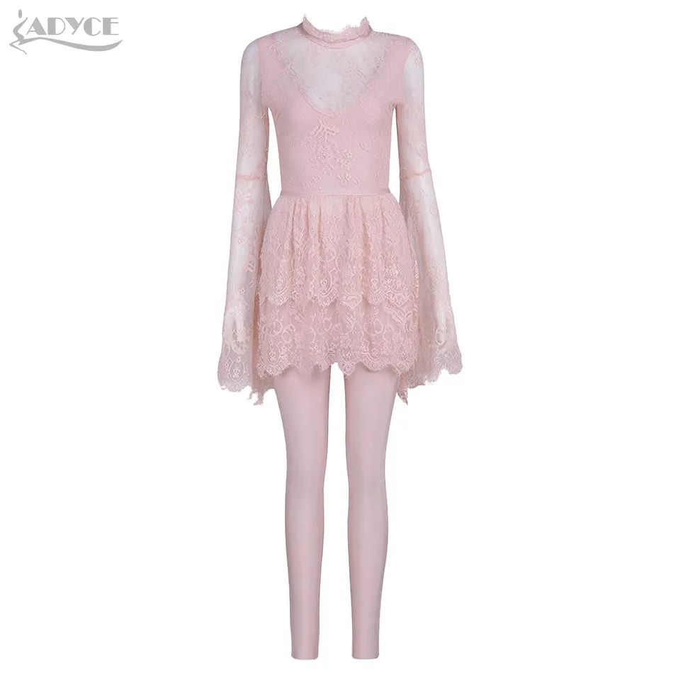 Floral Lace Long Flared Sleeves Women Set