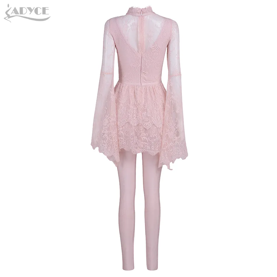 Floral Lace Long Flared Sleeves Women Set