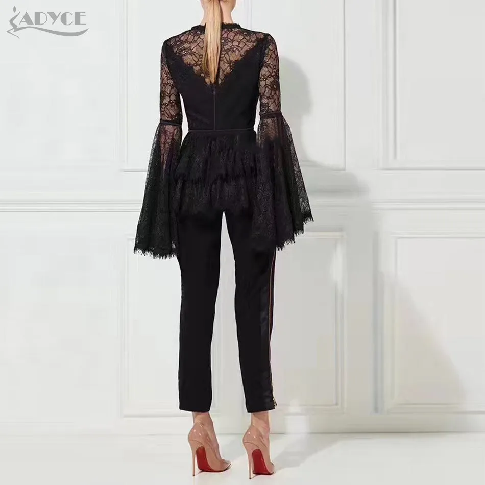 Floral Lace Long Flared Sleeves Women Set