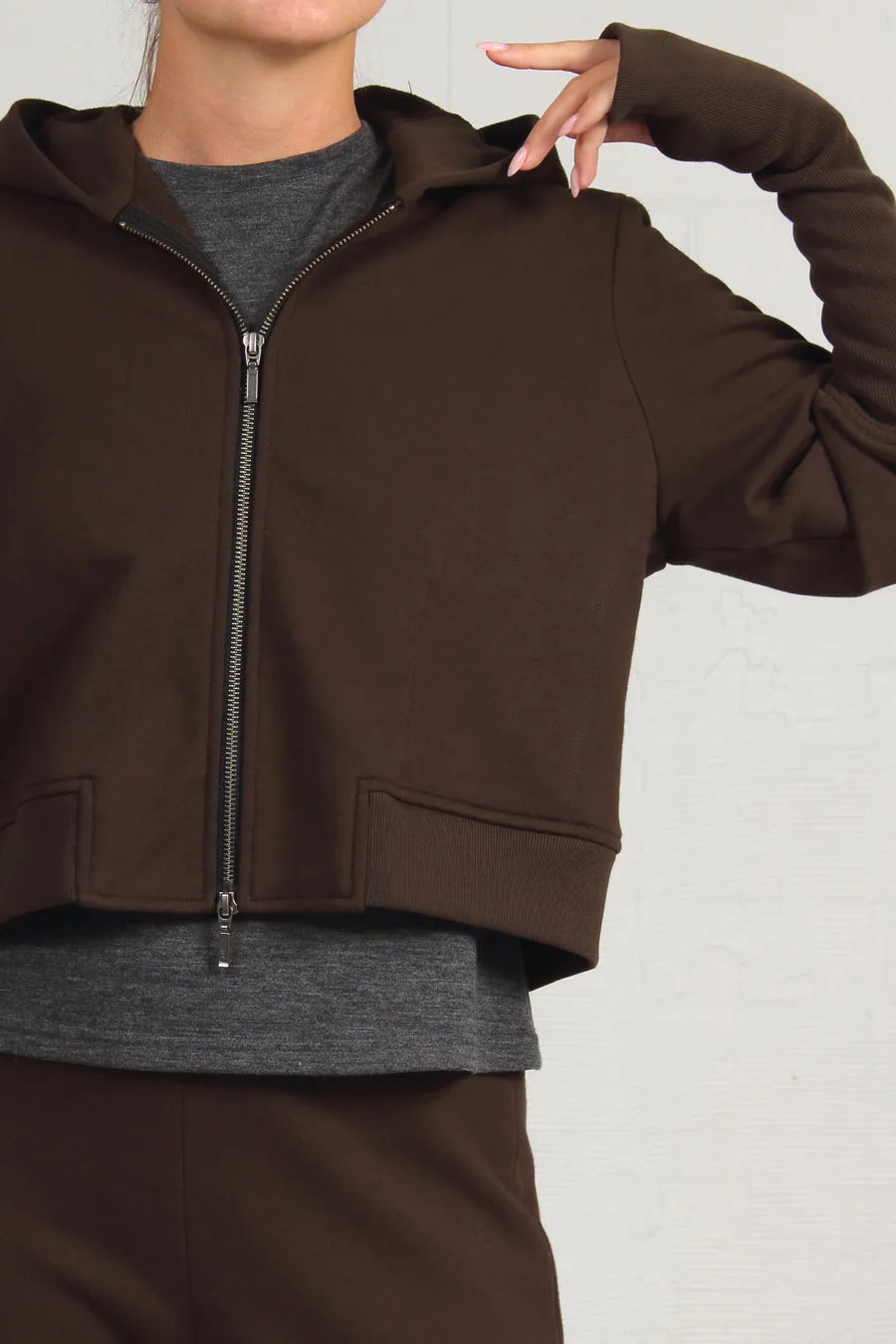 French Terry Cropped Hoody - olive