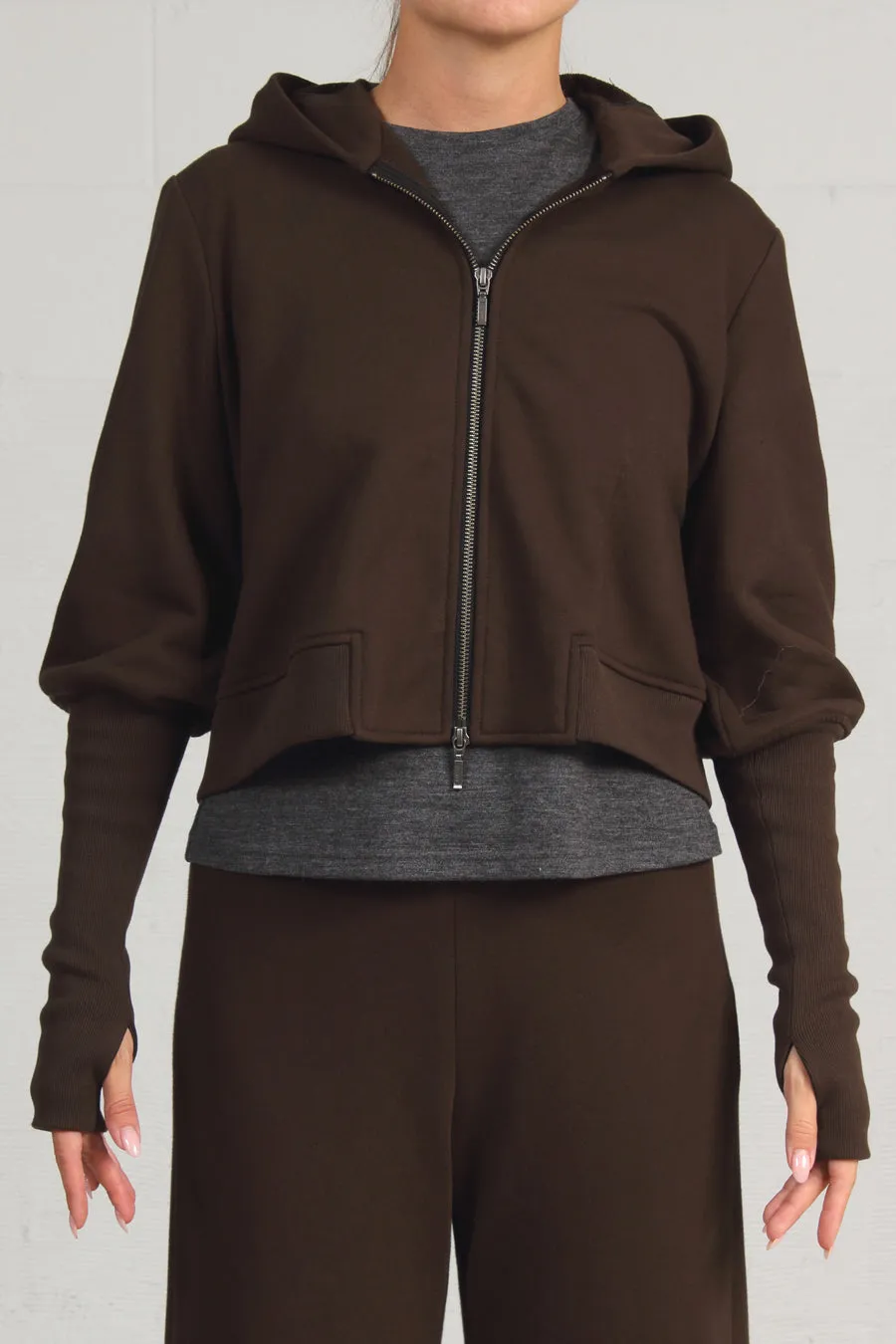 French Terry Cropped Hoody - olive