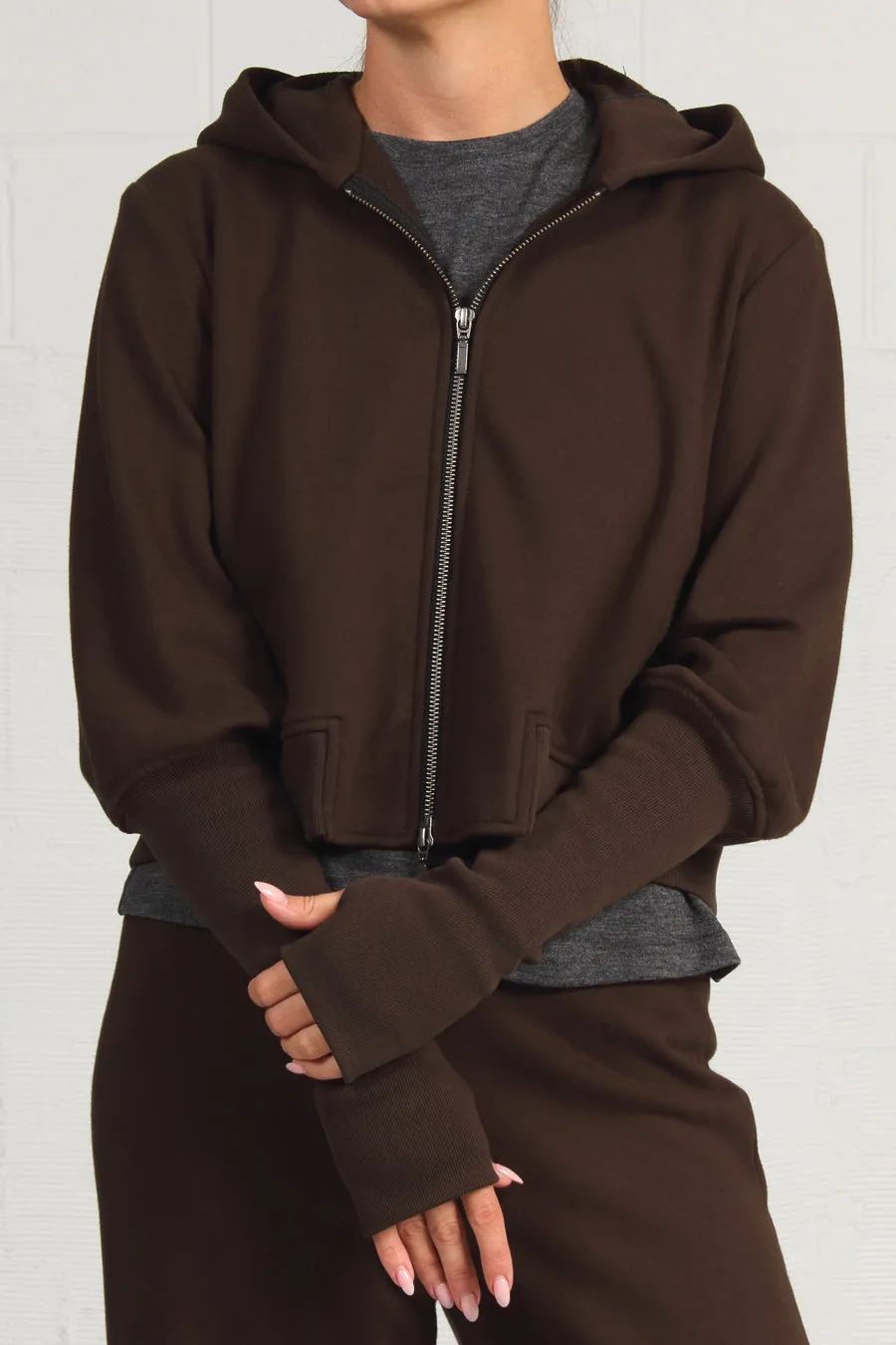 French Terry Cropped Hoody - olive