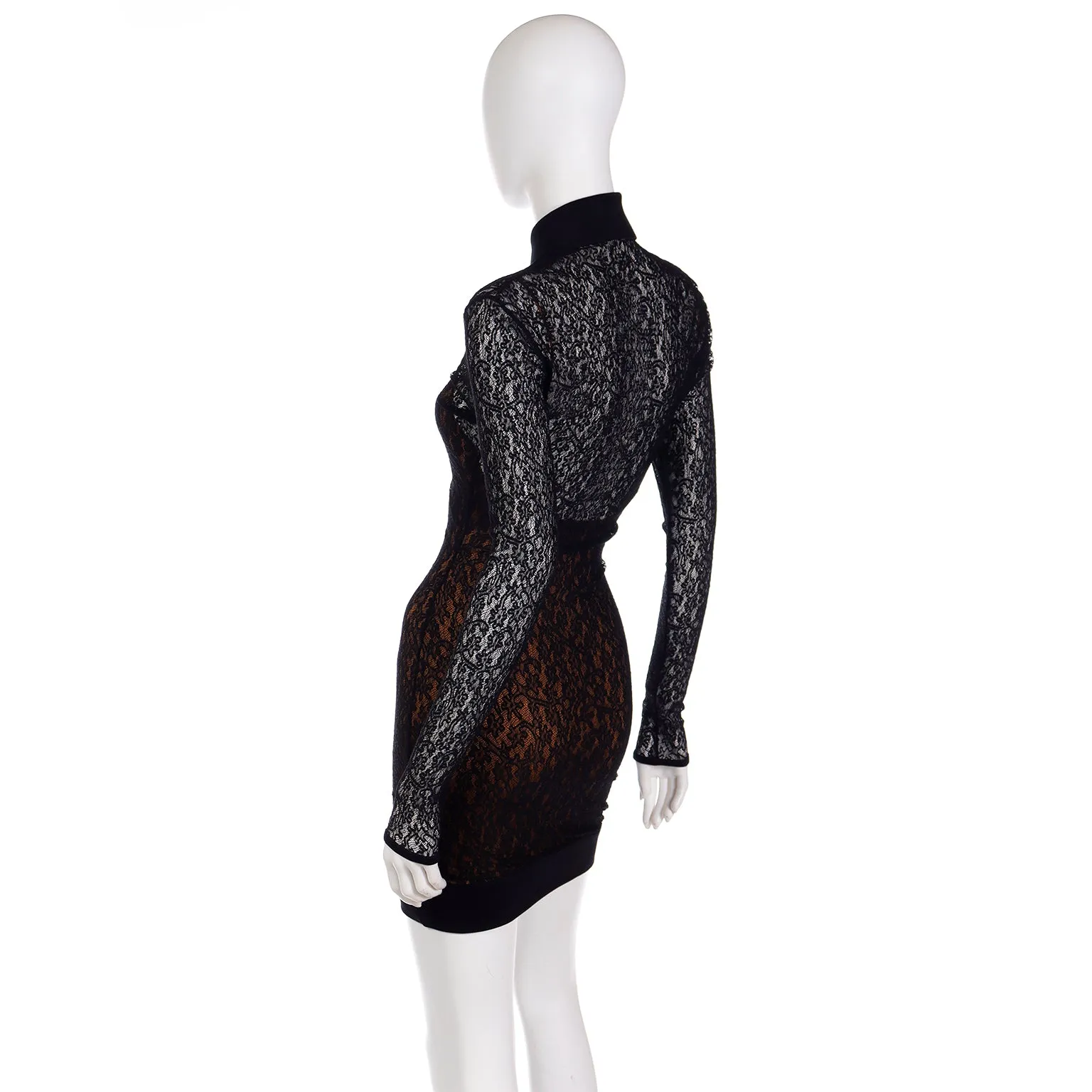 F/W 1990 Azzedine Alaia Black Lace Illusion Runway Mini Dress