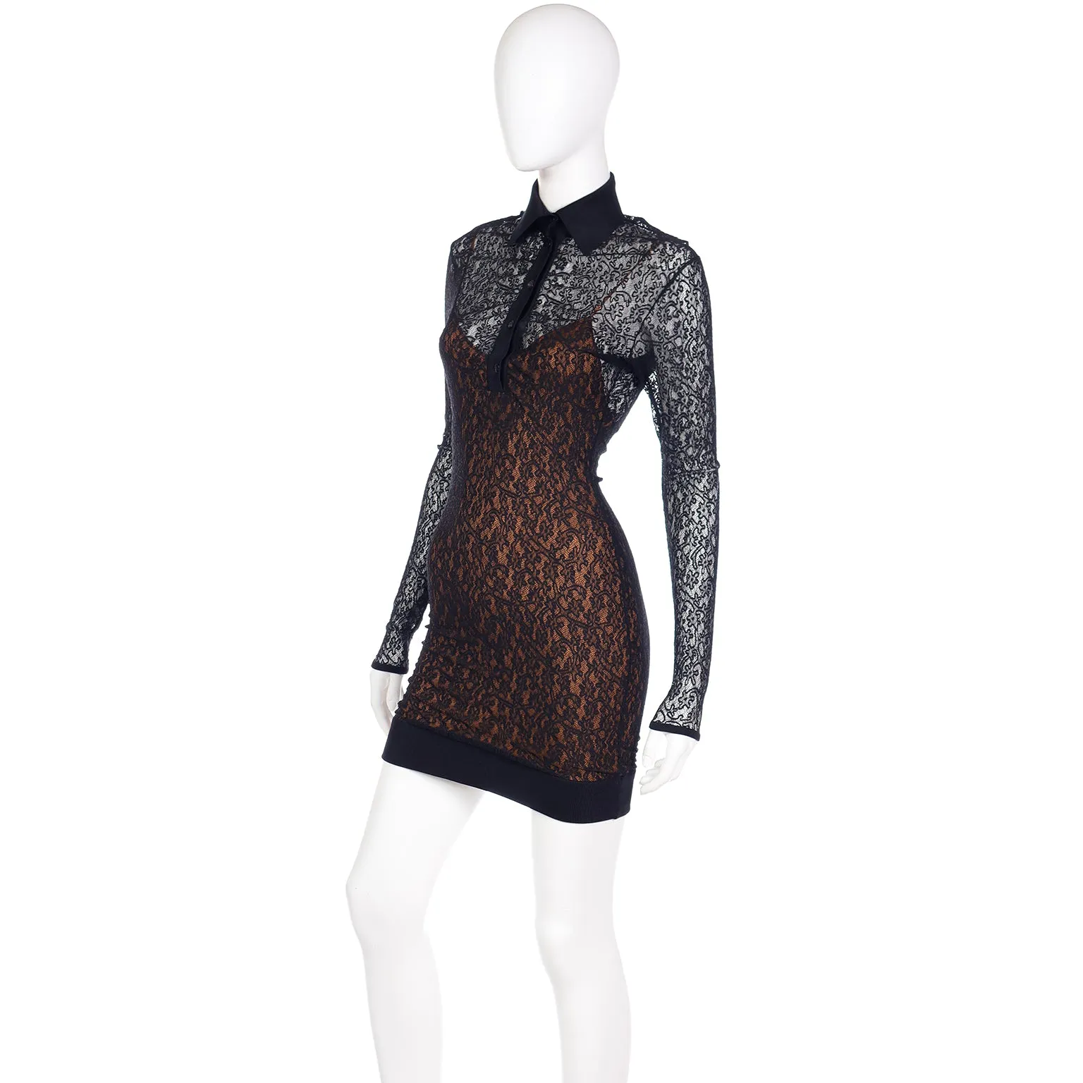 F/W 1990 Azzedine Alaia Black Lace Illusion Runway Mini Dress