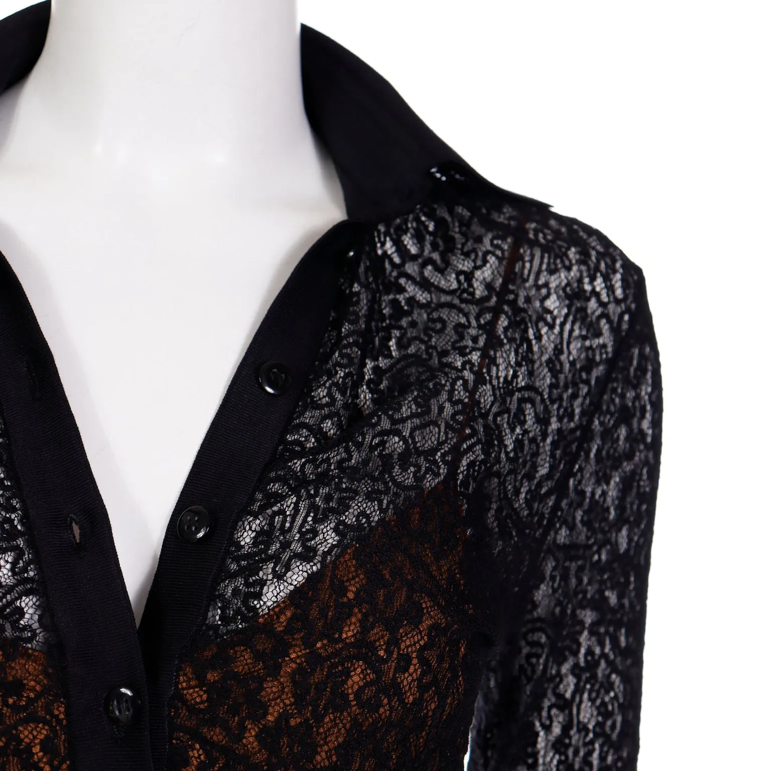 F/W 1990 Azzedine Alaia Black Lace Illusion Runway Mini Dress