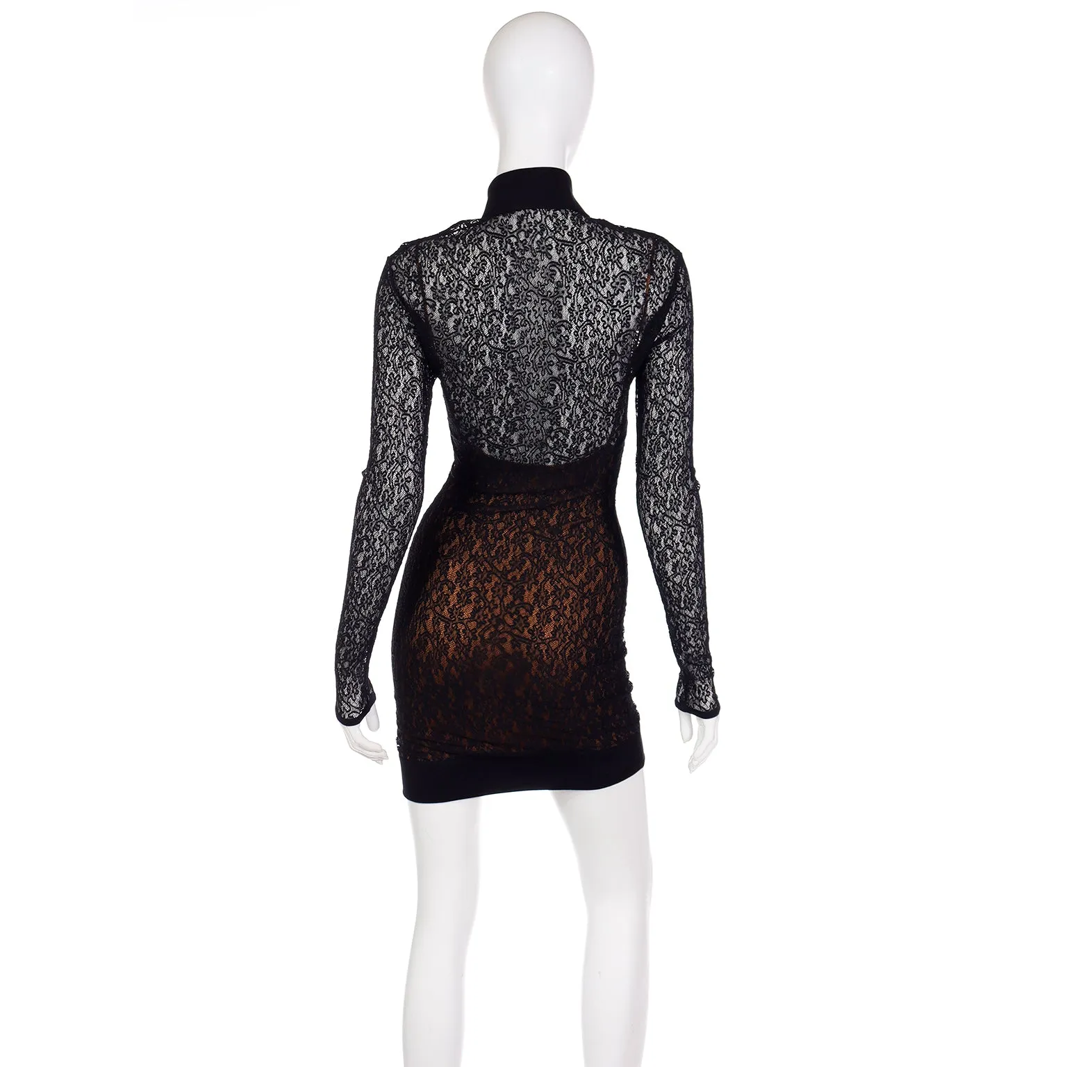 F/W 1990 Azzedine Alaia Black Lace Illusion Runway Mini Dress