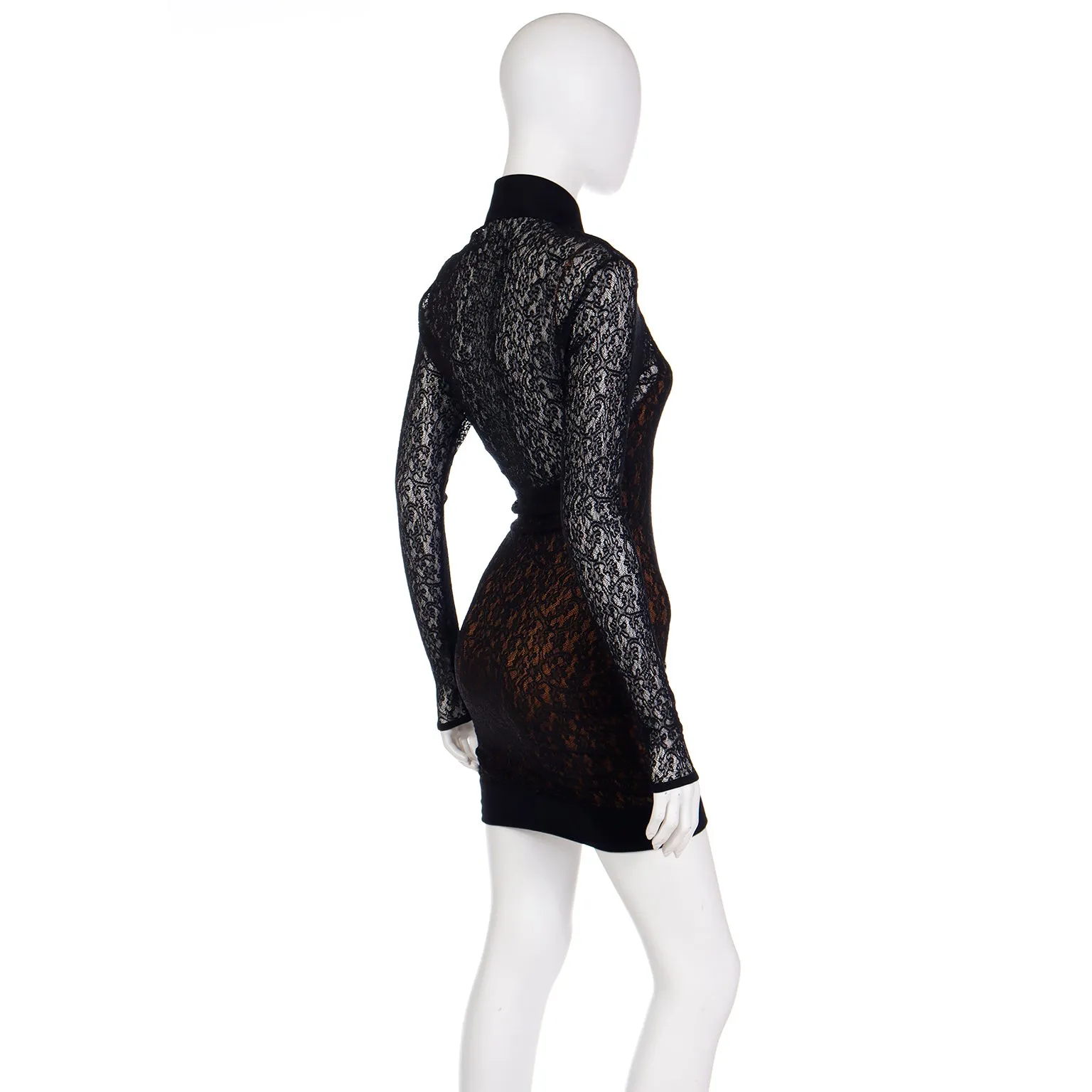 F/W 1990 Azzedine Alaia Black Lace Illusion Runway Mini Dress