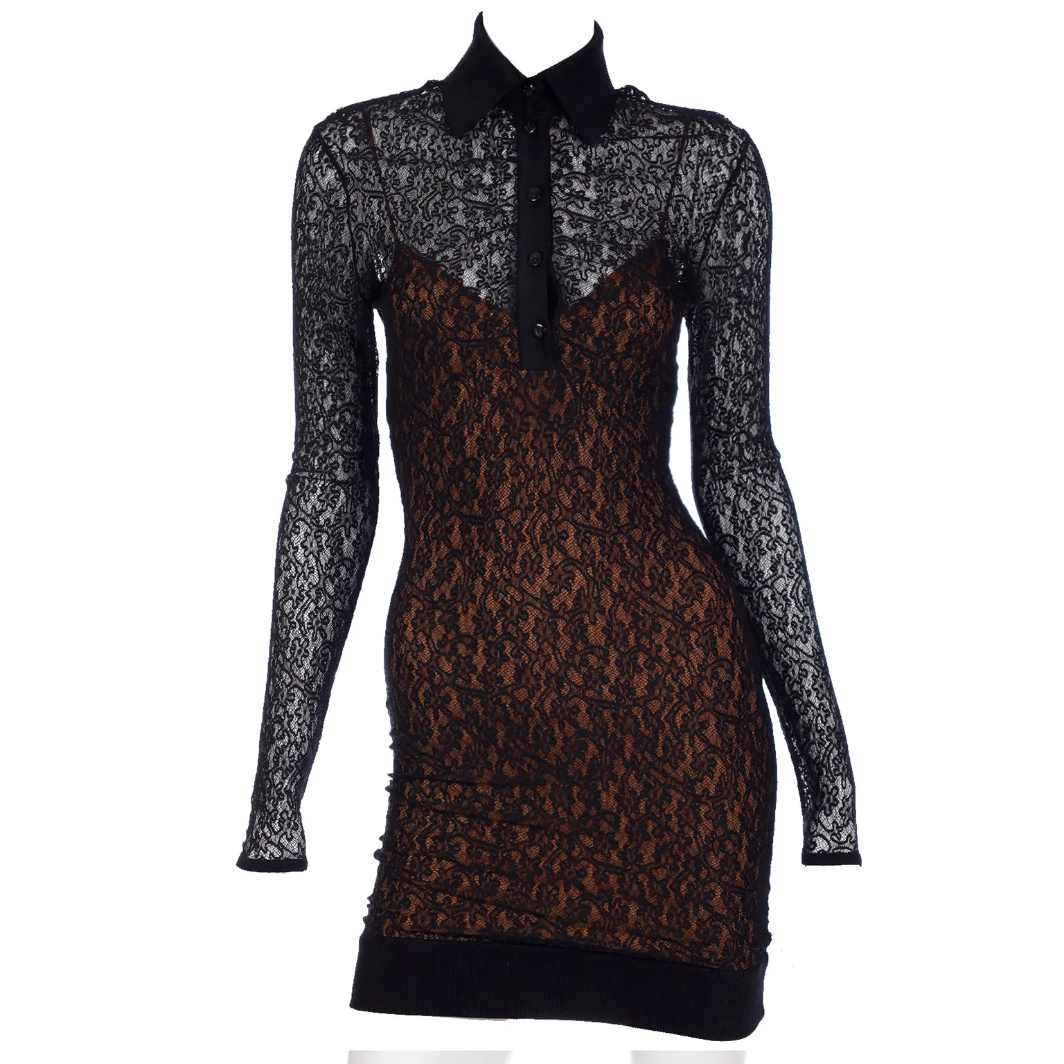 F/W 1990 Azzedine Alaia Black Lace Illusion Runway Mini Dress
