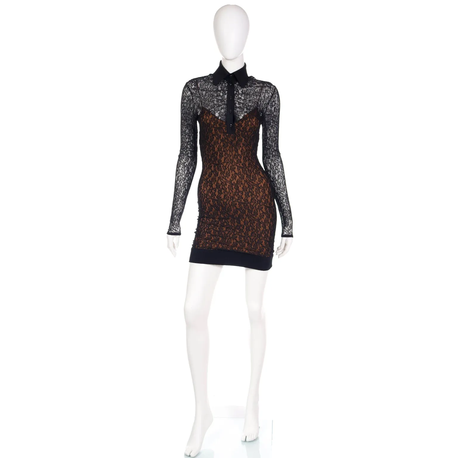 F/W 1990 Azzedine Alaia Black Lace Illusion Runway Mini Dress