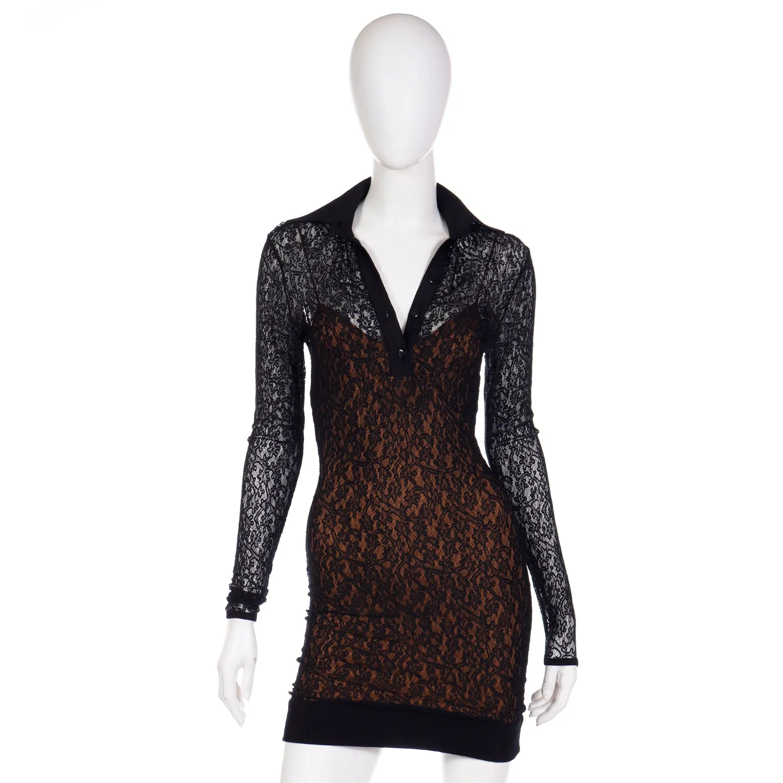 F/W 1990 Azzedine Alaia Black Lace Illusion Runway Mini Dress