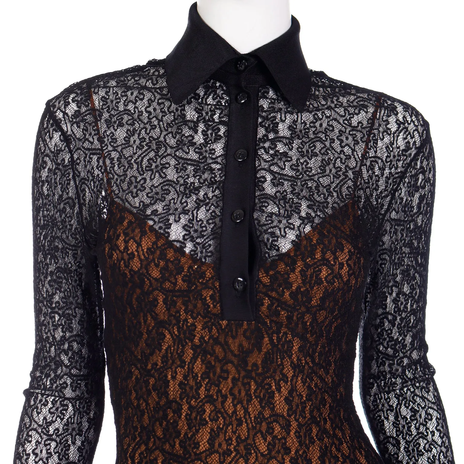 F/W 1990 Azzedine Alaia Black Lace Illusion Runway Mini Dress