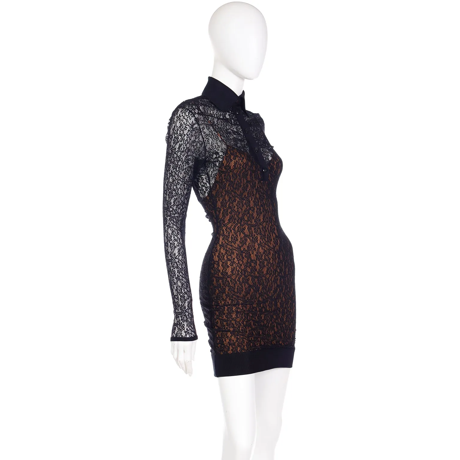 F/W 1990 Azzedine Alaia Black Lace Illusion Runway Mini Dress