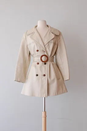 Hot 1970's Eggshell Leather Peacoat / Sz M/L