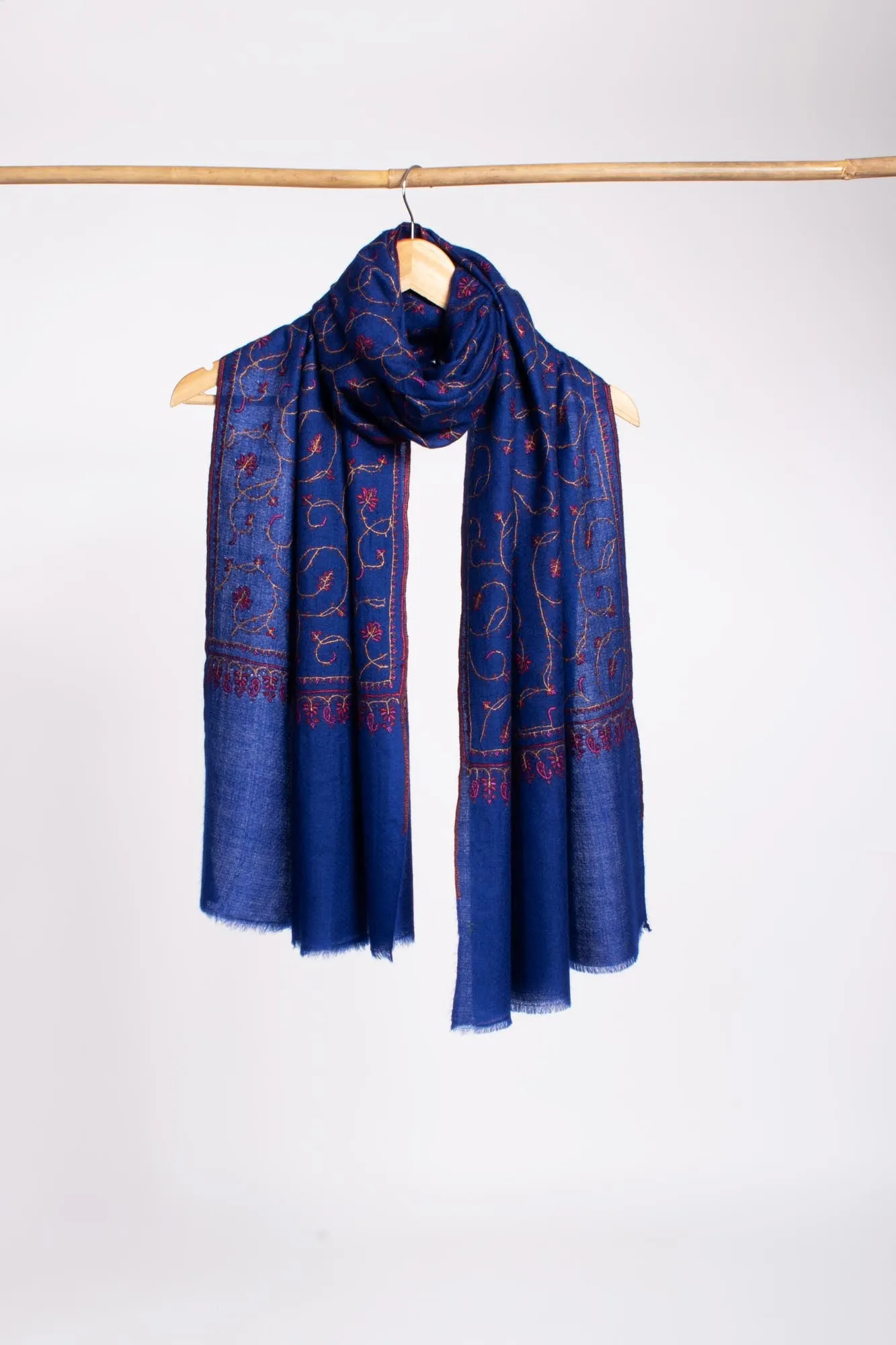 Indigo Embroidered Cashmere Handloomed Scarf - USK