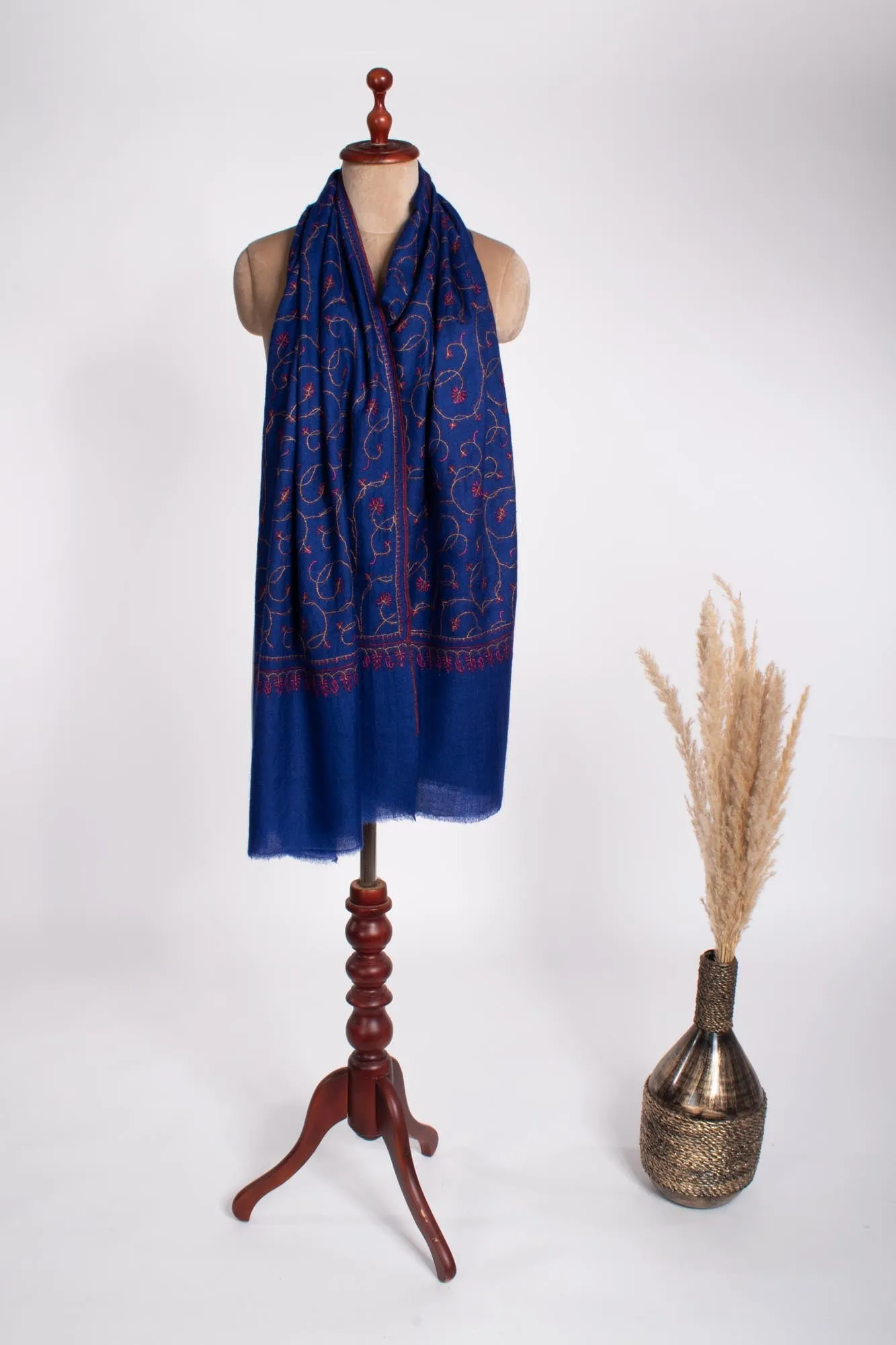 Indigo Embroidered Cashmere Handloomed Scarf - USK