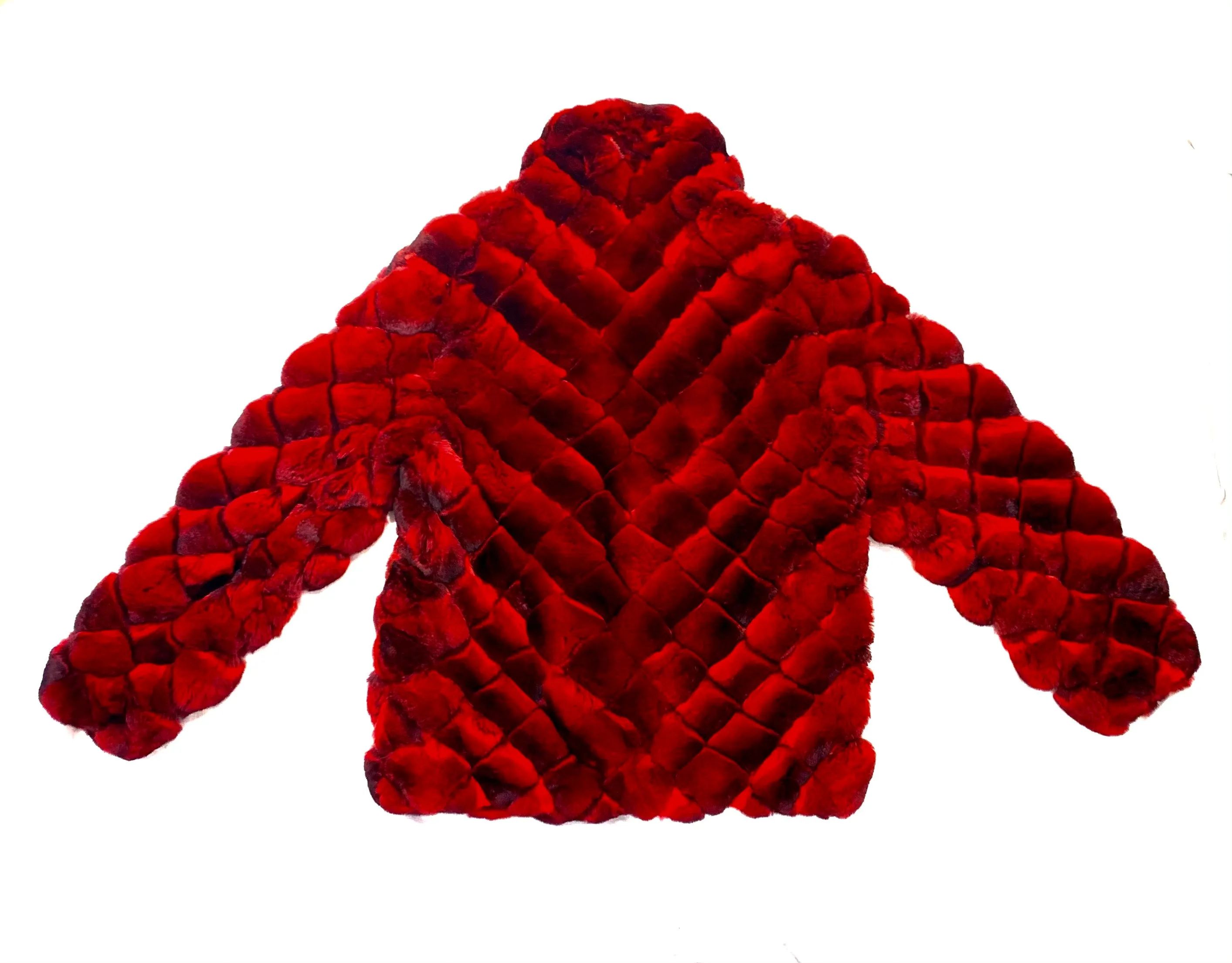 Kashani Men's Red Black Diamond Cut Full Chinchilla Coat