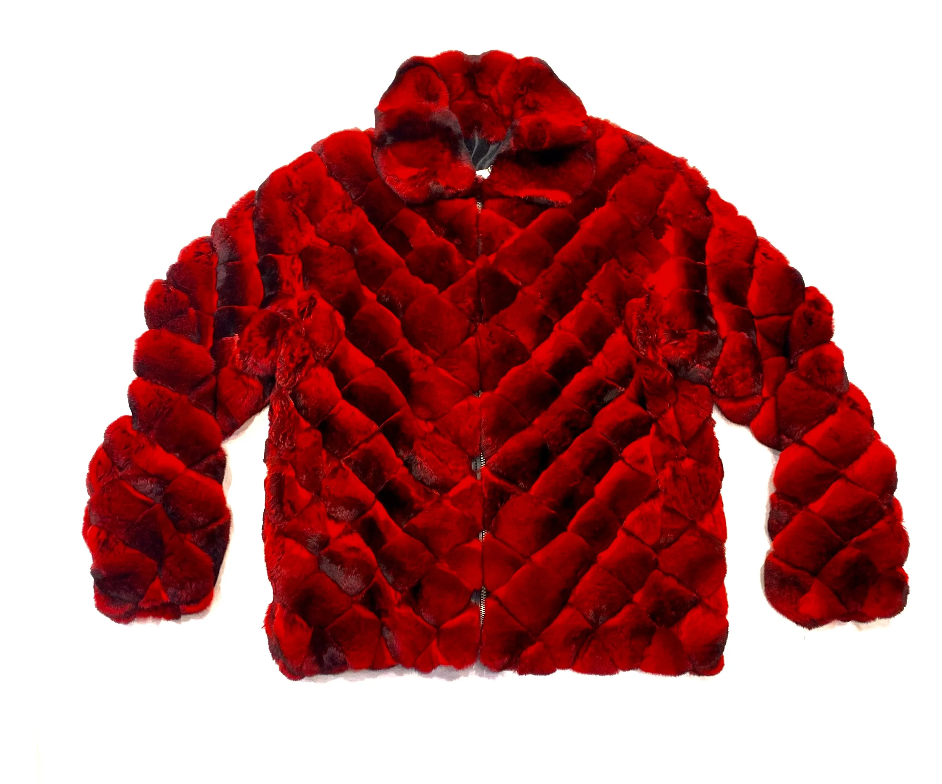 Kashani Men's Red Black Diamond Cut Full Chinchilla Coat