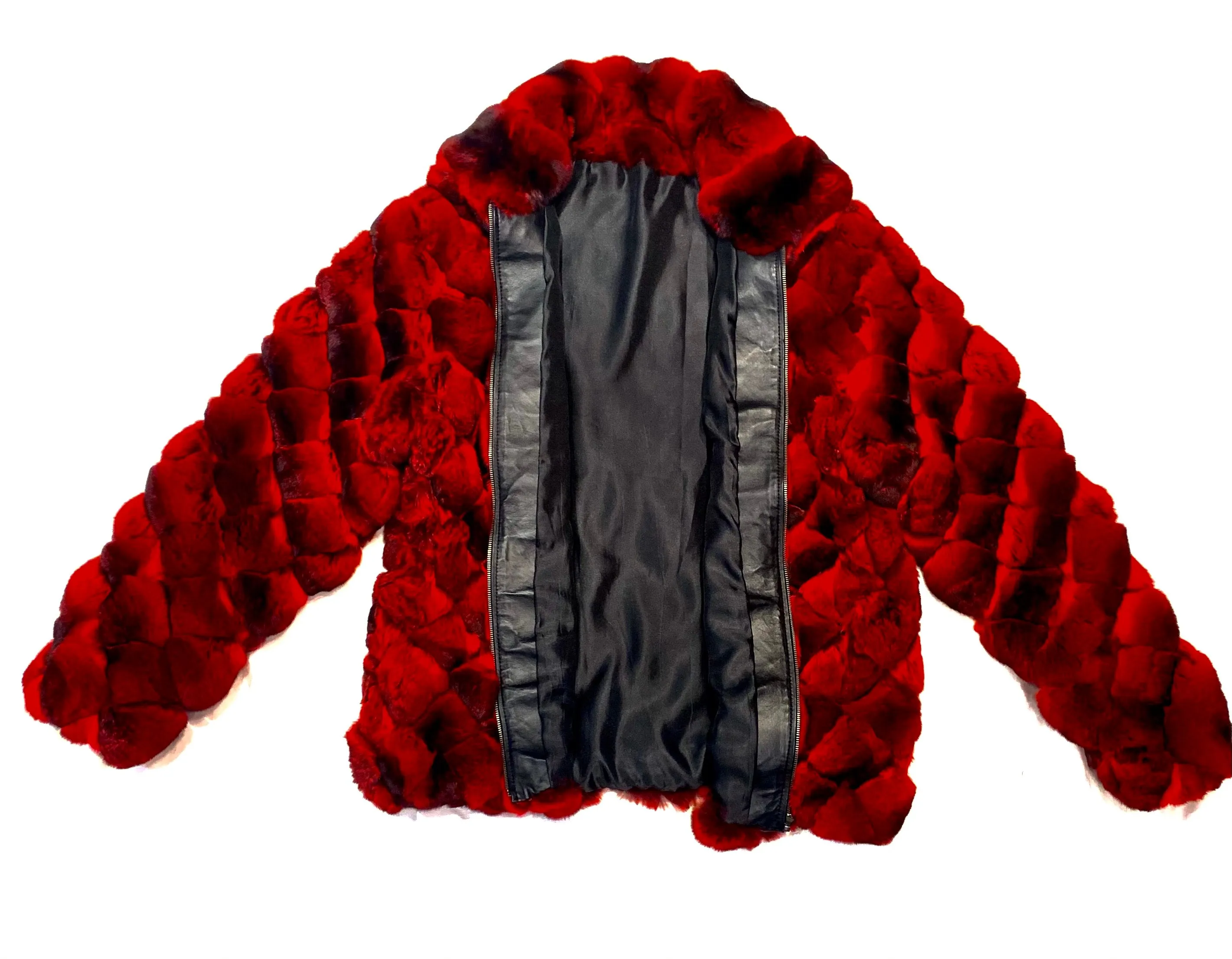 Kashani Men's Red Black Diamond Cut Full Chinchilla Coat