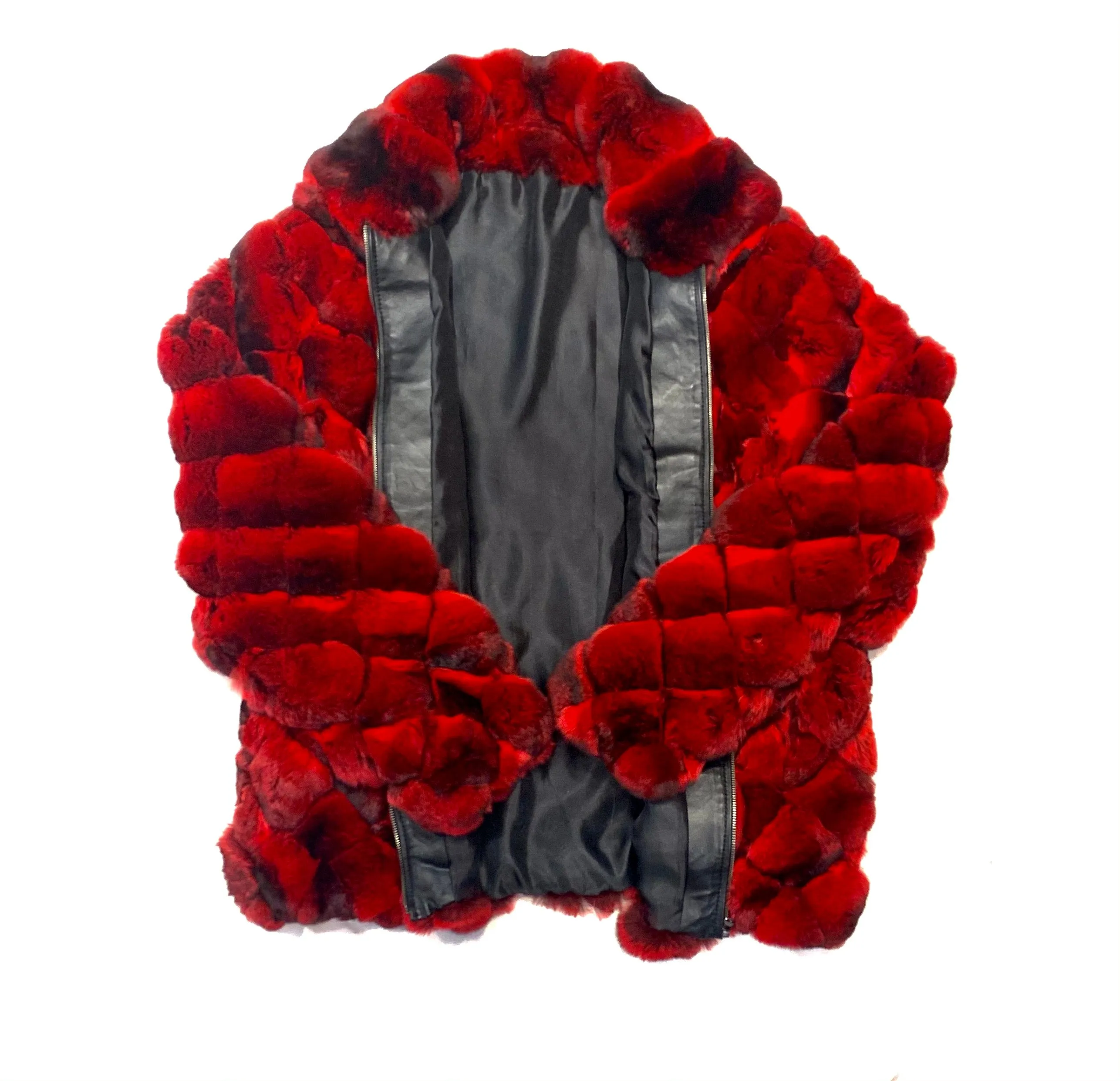 Kashani Men's Red Black Diamond Cut Full Chinchilla Coat