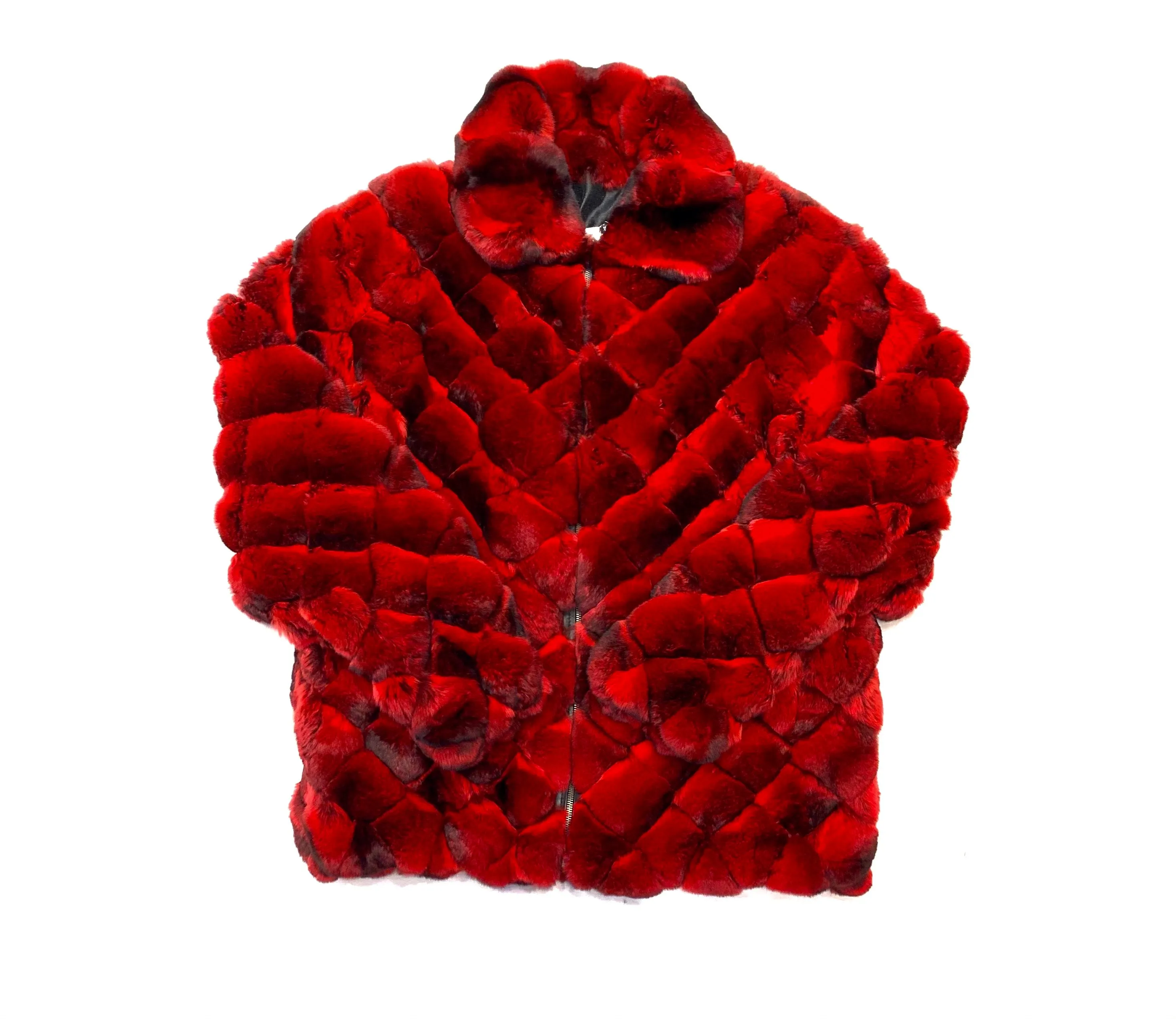 Kashani Men's Red Black Diamond Cut Full Chinchilla Coat