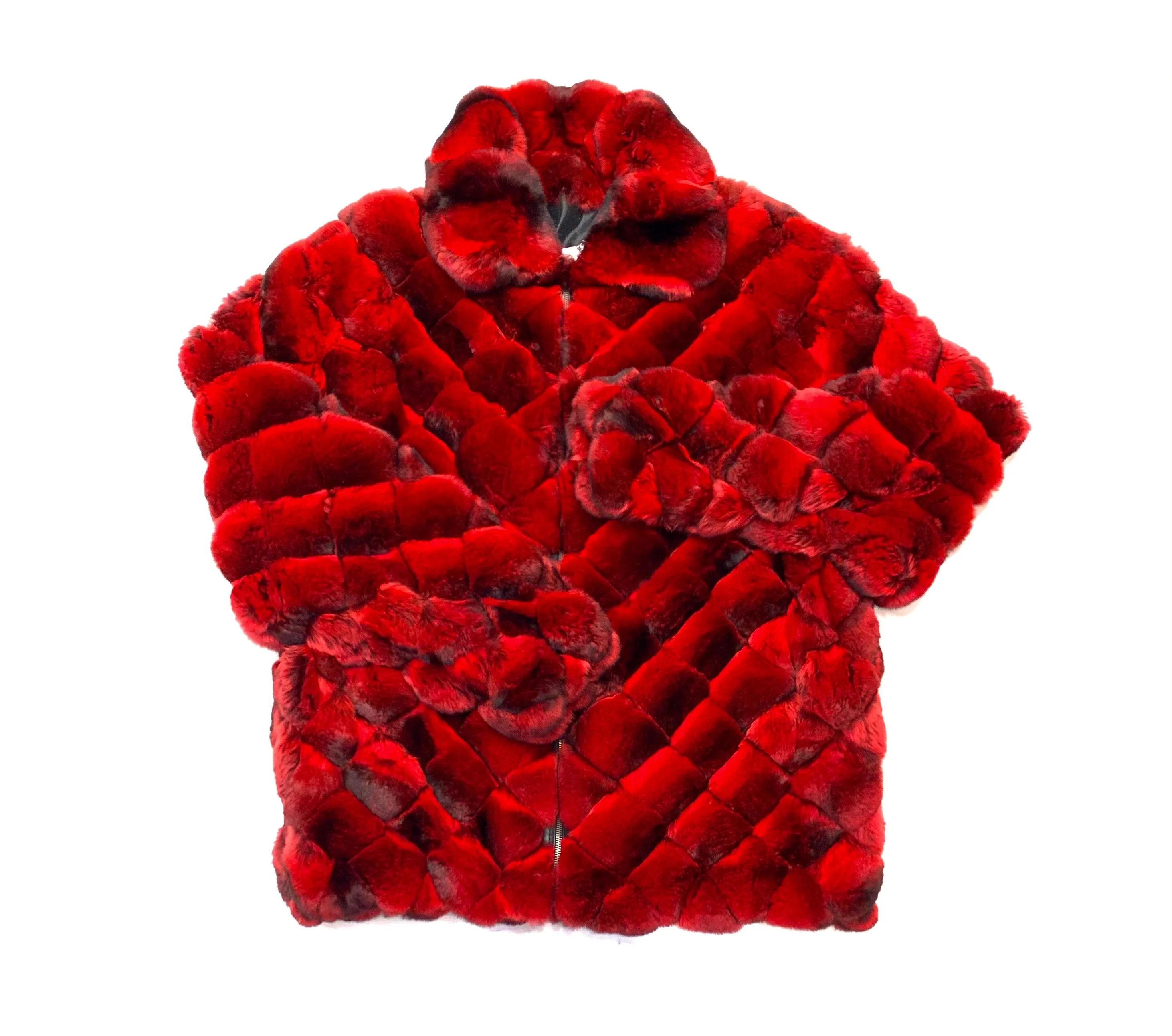 Kashani Men's Red Black Diamond Cut Full Chinchilla Coat