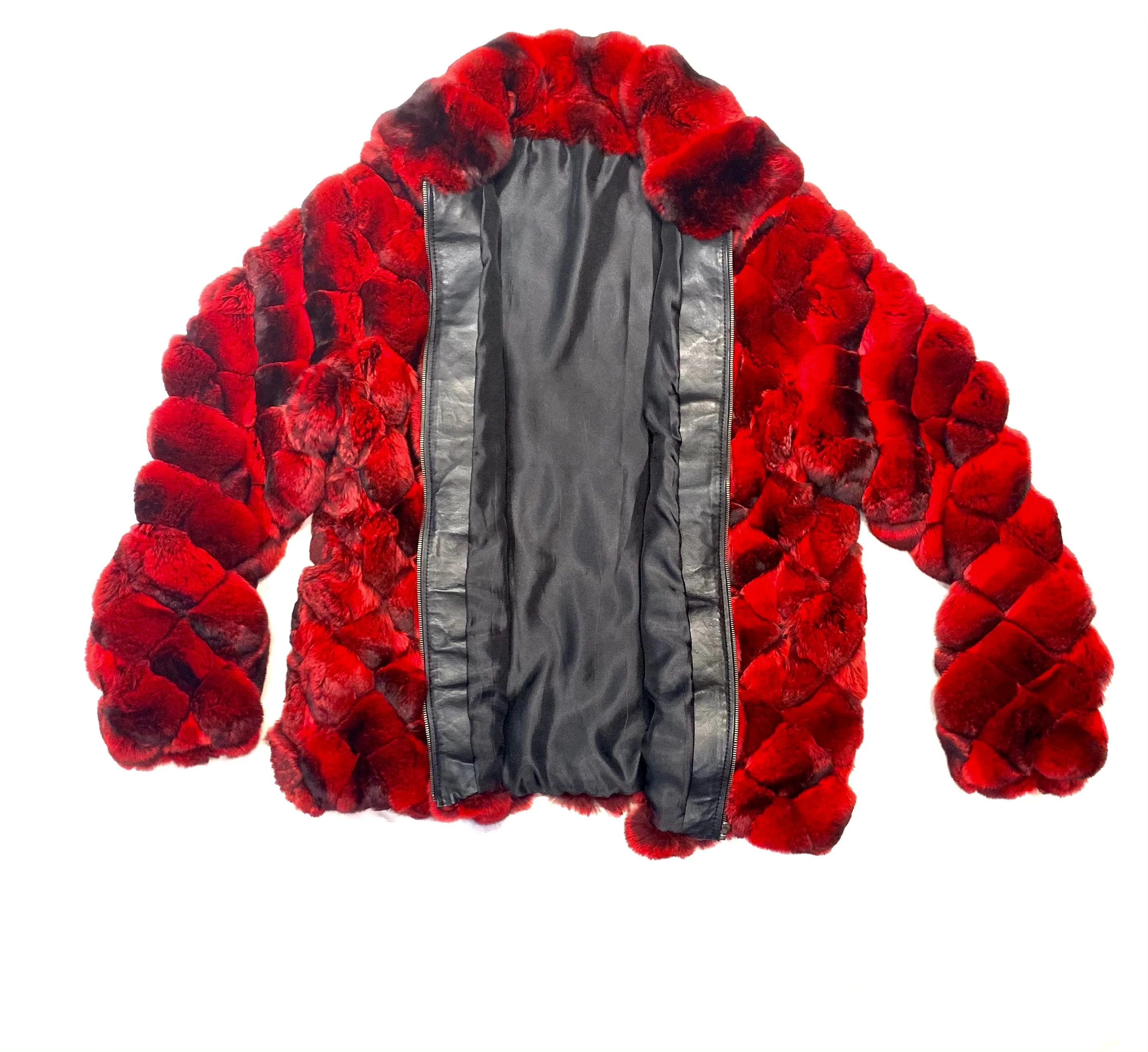 Kashani Men's Red Black Diamond Cut Full Chinchilla Coat