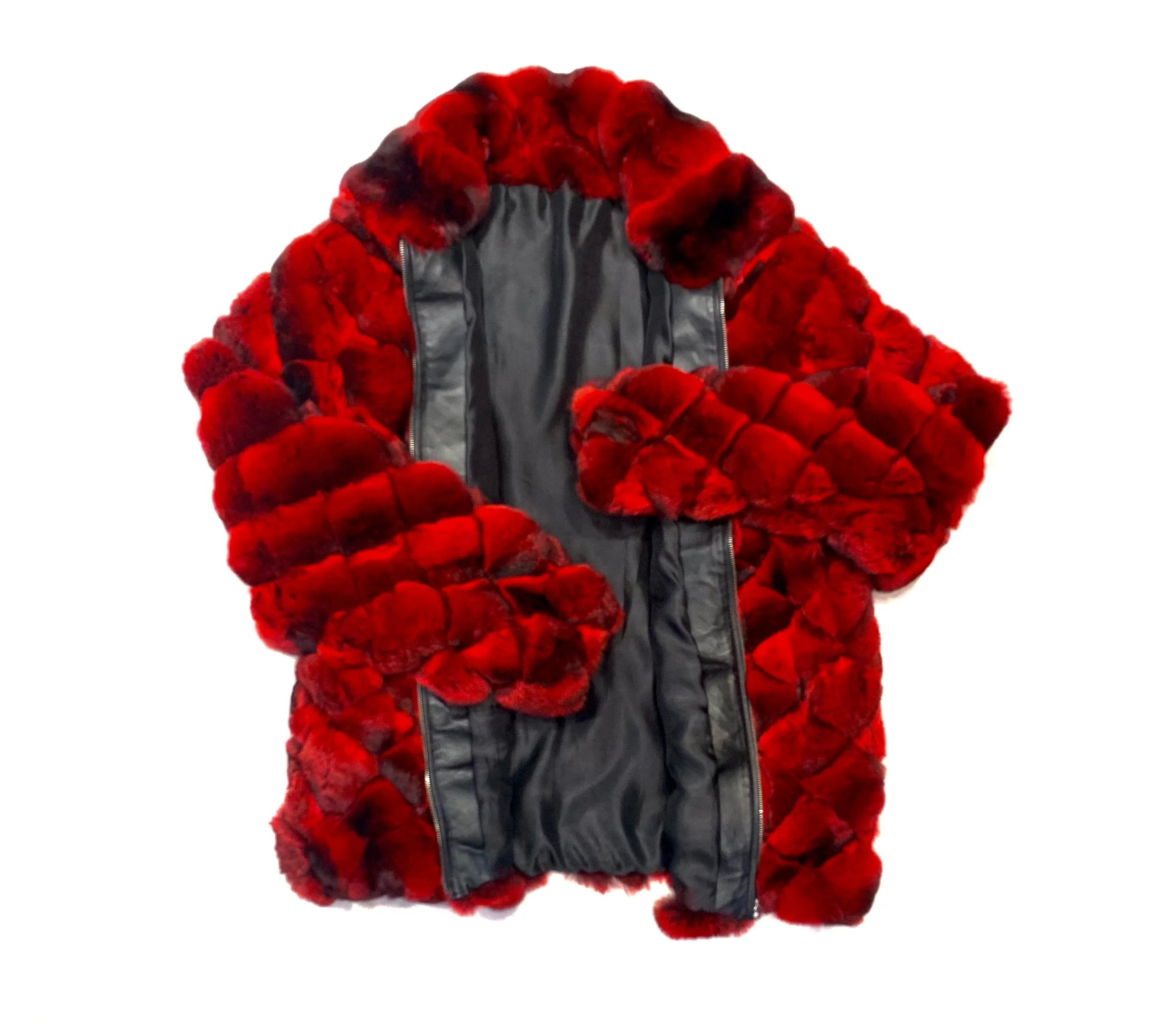 Kashani Men's Red Black Diamond Cut Full Chinchilla Coat