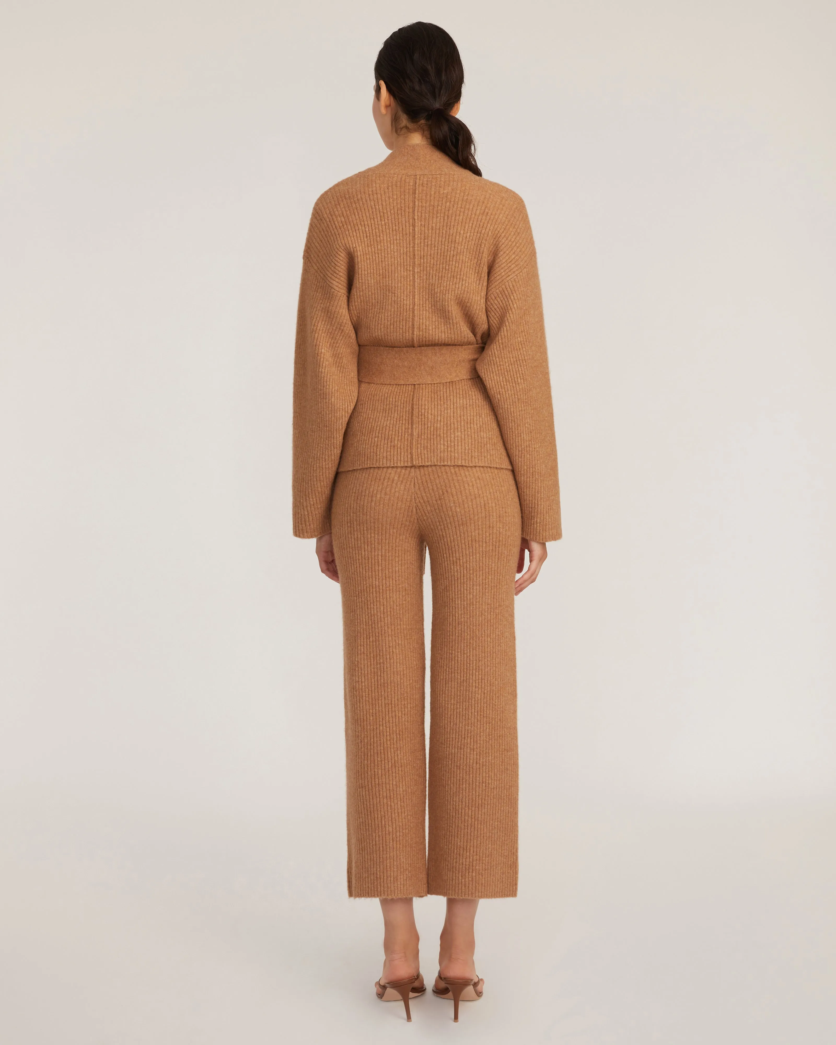 Kyrie Cashmere Blend Cropped Cardigan in Camel