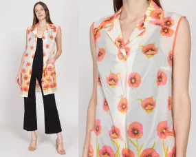 Large 60s Sheer Poppy Floral Print House Dress